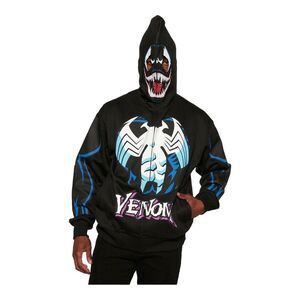 Marvel Venom Zip Up Hoodie Men's Large Over The Face Mask Black Costume NWT